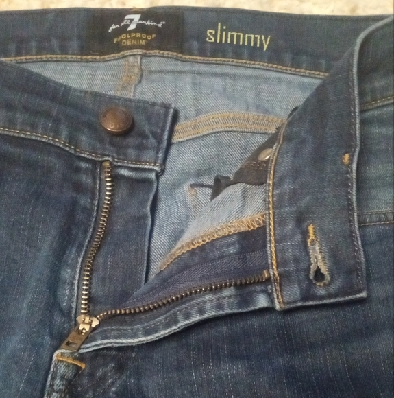 7 For All Mankind Dark Wash 5 Pocket Slimmy Straight Leg Jeans Size 32 - Picture 8 of 10